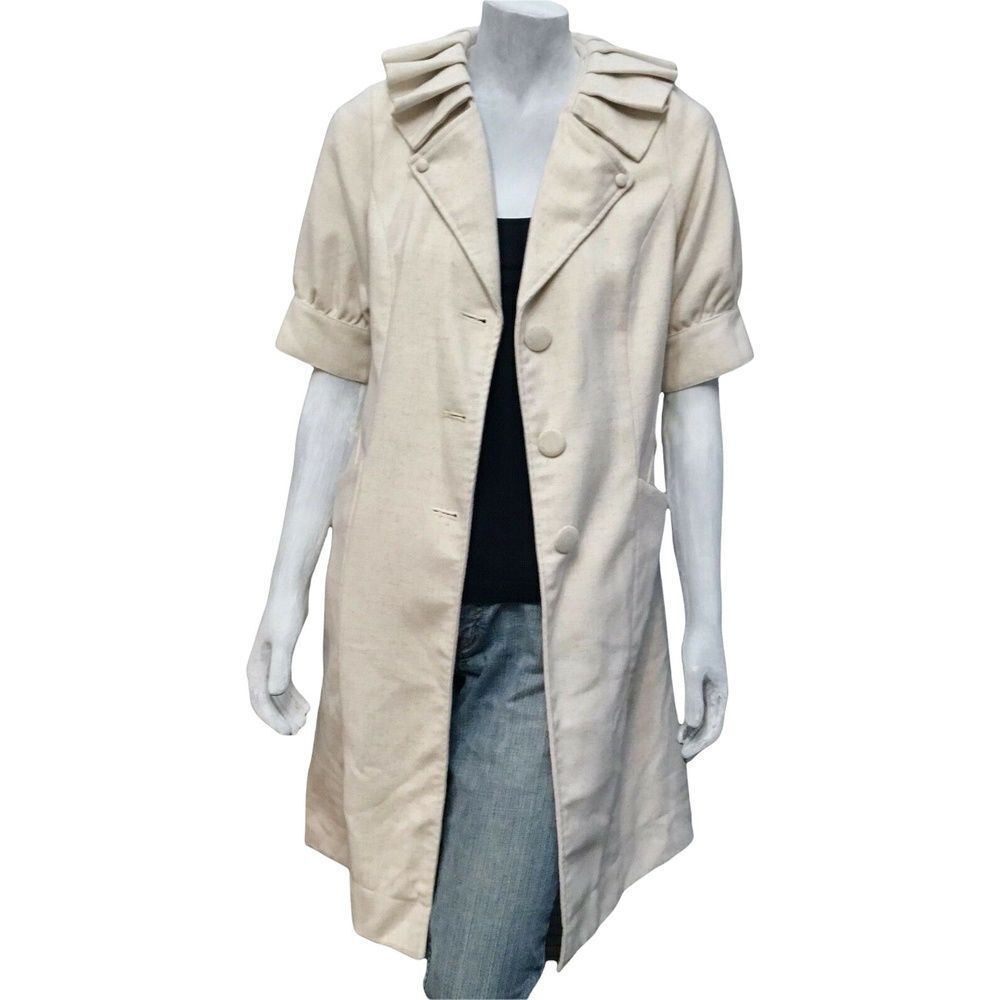 Frenchic Womens Coat Beige Collared Short Sleeve Button-Up Midi Solid Jacket L